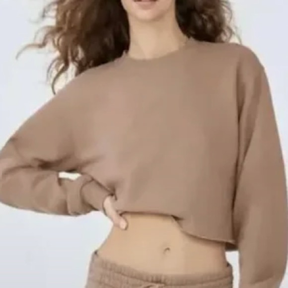 TNA Tops - TNA Airy Fleece Boyfriend Cropped Sweatshirt - Tan